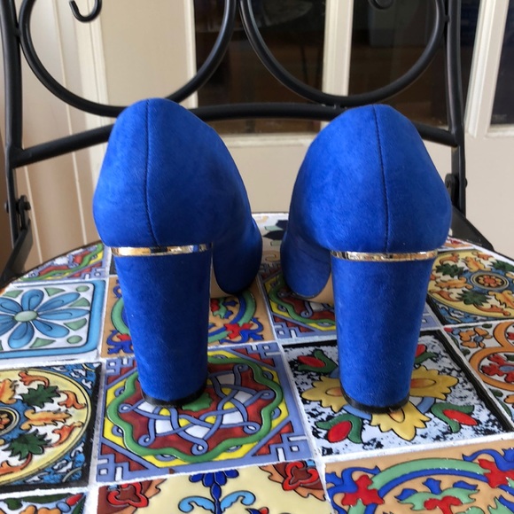 Dune head over heels 7 round toe cobalt blue pump - Picture 3 of 5